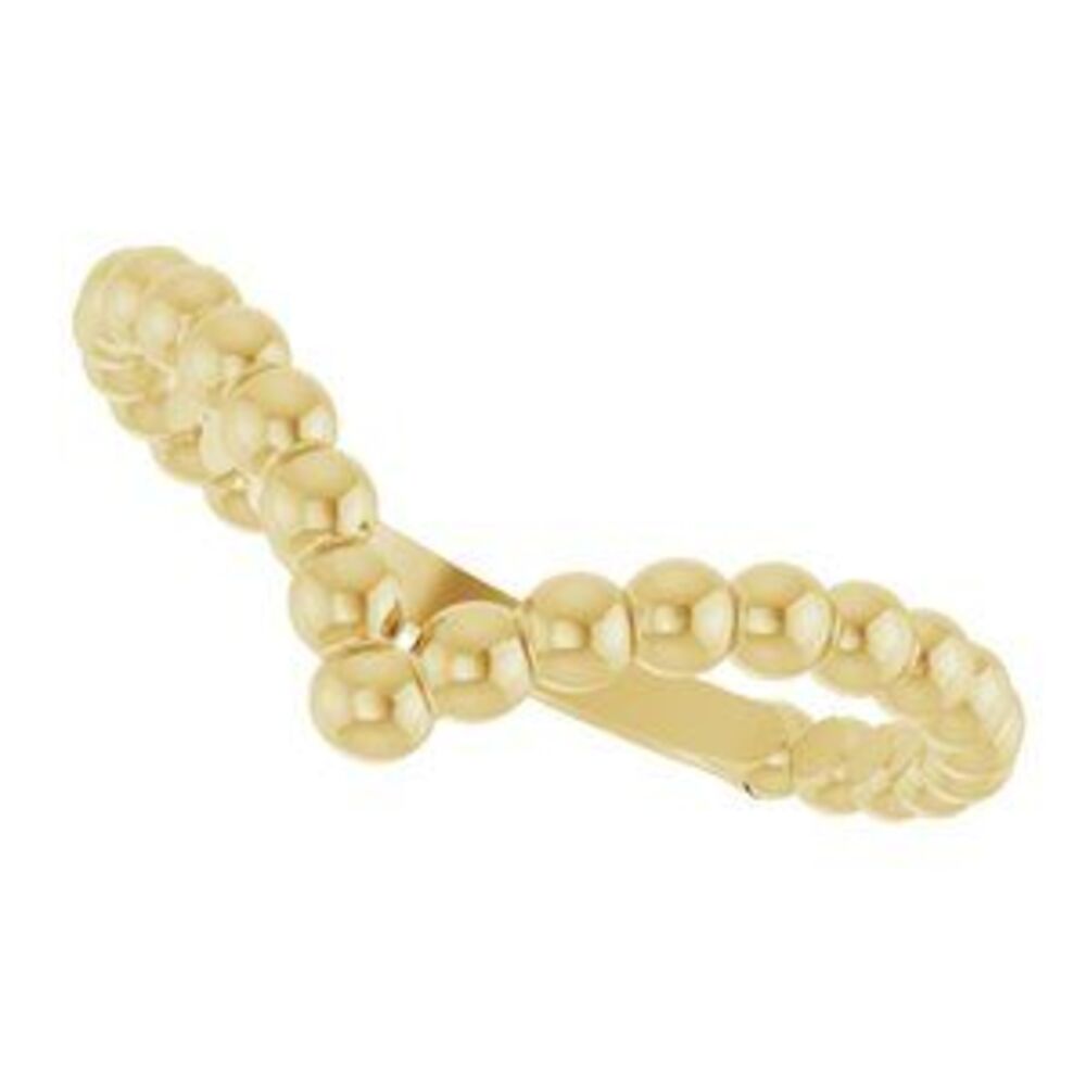 14k Yellow Beaded Stackable V Ring - image 5